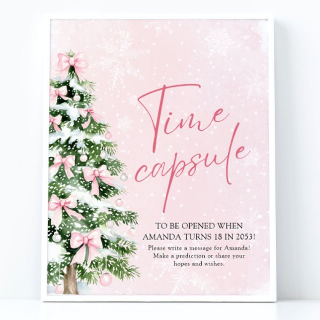 Pink Bows Christmas Tree Time Capsule Game Sign (Pink Bows Christmas Tree Time Capsule Game Sign)
