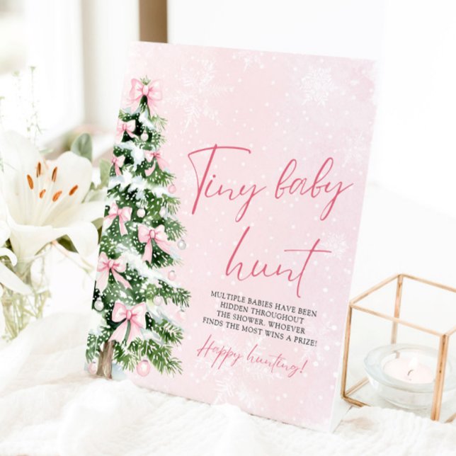 Pink Bows Christmas Tree Tiny Baby Hunt Game Pedestal Sign (Pink Bows Christmas Tree Tiny Baby Hunt Game Sign)