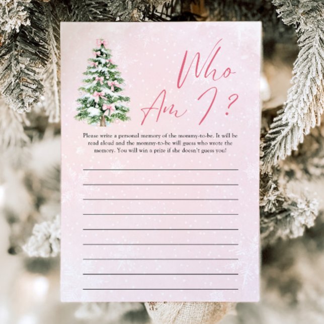 Pink Bows Christmas Tree Who Am I Baby Shower Game Invitation (Pink Bows Christmas Tree Who Am I Baby Shower Game)