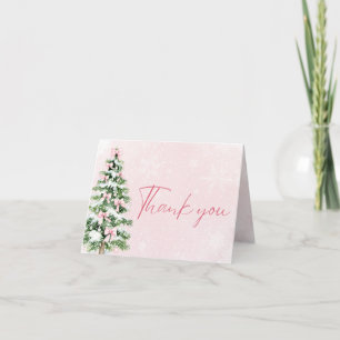 Pink Bows Christmas Tree Winter Thank you card
