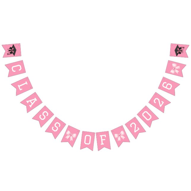 Pink Bows Class Of 2026 Graduation Party Bunting Flags (All)