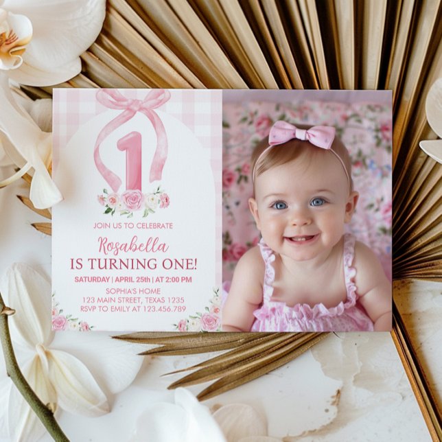 Pink Bows Coquette 1er anniversaire Invitation (Créateur téléchargé)