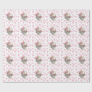 Pink Bows Coquette Floral Skull Wrapping Paper