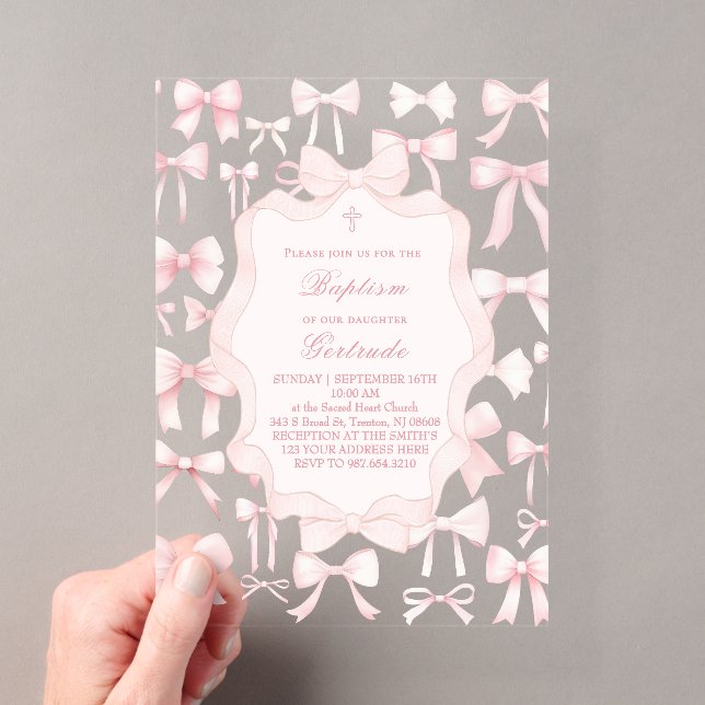 pink bows design Baptism Invitation (Insitu (Handheld))