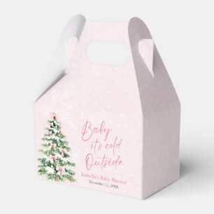 Pink Bows Girl Baby It's Cold Outside Baby Shower Favor Box