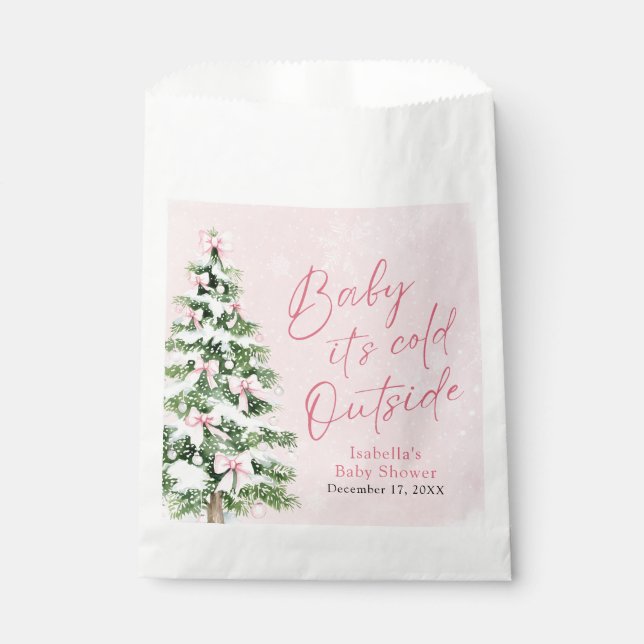 Pink Bows Girl Baby It's Cold Outside Baby Shower Favour Bag (Front)