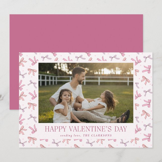 Pink Bows One Photo Valentine’s Day Card (Front/Back)