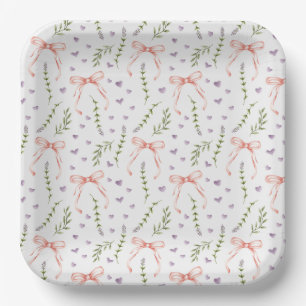 Pink Bows Paper Plates, Ribbon Party Supplies Plate