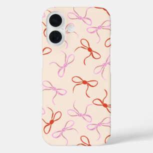 Pink Bows - Preppy Red and Pink Coquette Aesthetic iPhone 16 Case