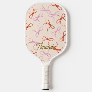 Pink Bows - Preppy Red and Pink Coquette Aesthetic Pickleball Paddle
