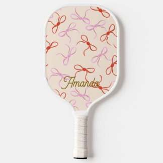 Pink Bows - Preppy Red and Pink Coquette Aesthetic Pickleball Paddle