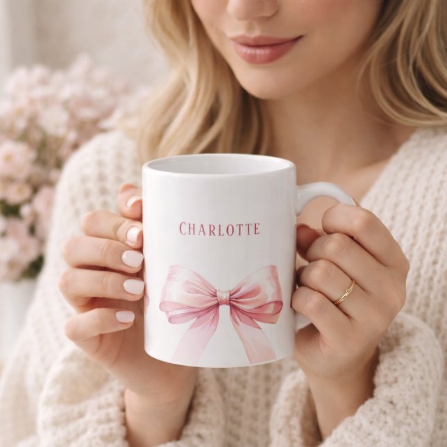 Pink bows script name coffee mug (Creator Uploaded)