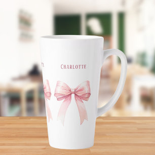 Pink bows script name latte mug