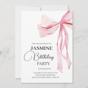 Pink Bows Trendy Girl Birthday Party Invitation