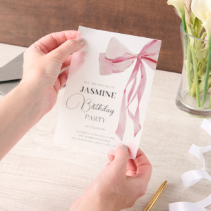 Pink Bows Trendy Girl Birthday Party Vellum Invitations