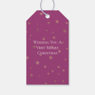 Pink Boysenberry Christmas Gold Snowflakes Gift Tags