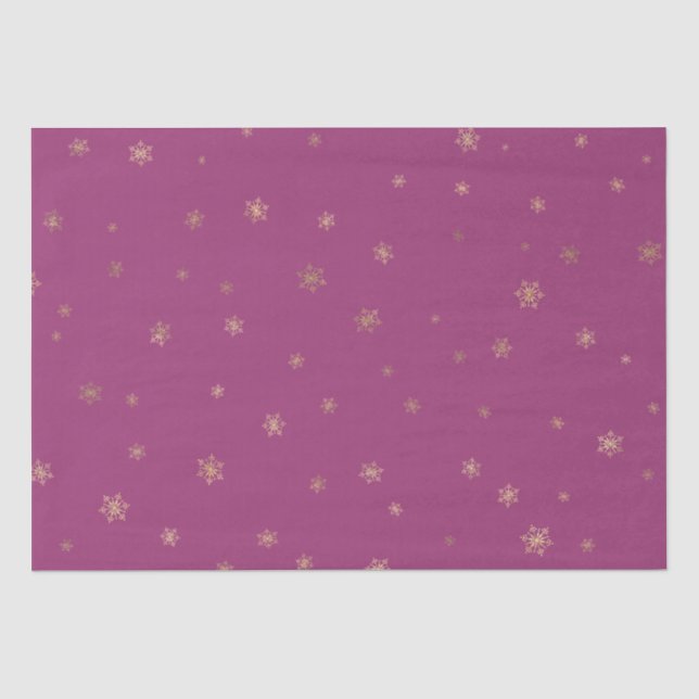 Pink Boysenberry Christmas Gold Snowflakes Tissue Paper (Front)