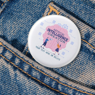 Pink brain illustration Artificial Intelligence  1 Inch Round Button