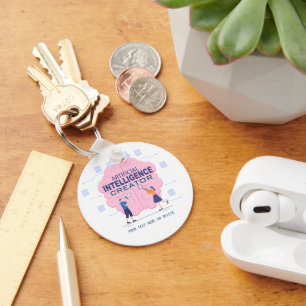 Pink brain illustration Artificial Intelligence  Keychain
