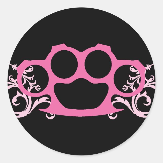 Pink Brass Knuckles Classic Round Sticker (Front)