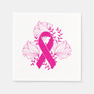 Pink Breast Cancer awareness ribbon flower outline Napkin