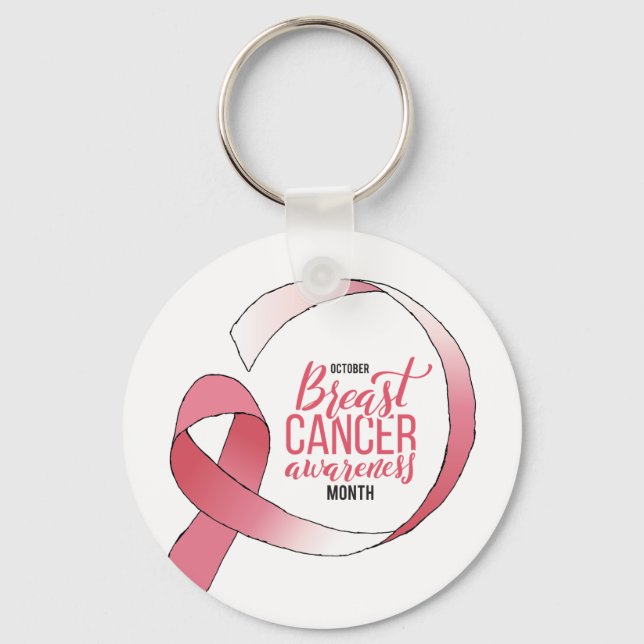 Pink Breast Cancer Ribbon Drawing BCA Month Keychain (Front)