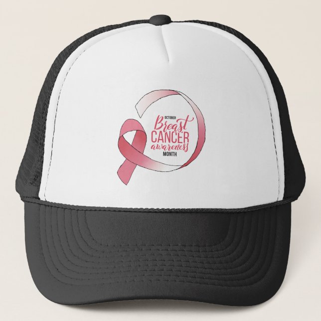 Pink Breast Cancer Ribbon Drawing BCA Month Trucker Hat (Front)