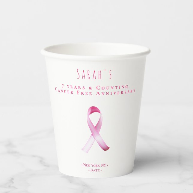 Pink Breast Cancer Survivor Fundraiser Party Paper Cups (Front)