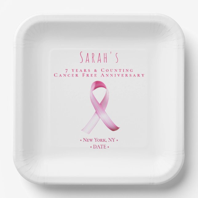 Pink Breast Cancer Survivor Fundraiser Party Paper Plate (Front)