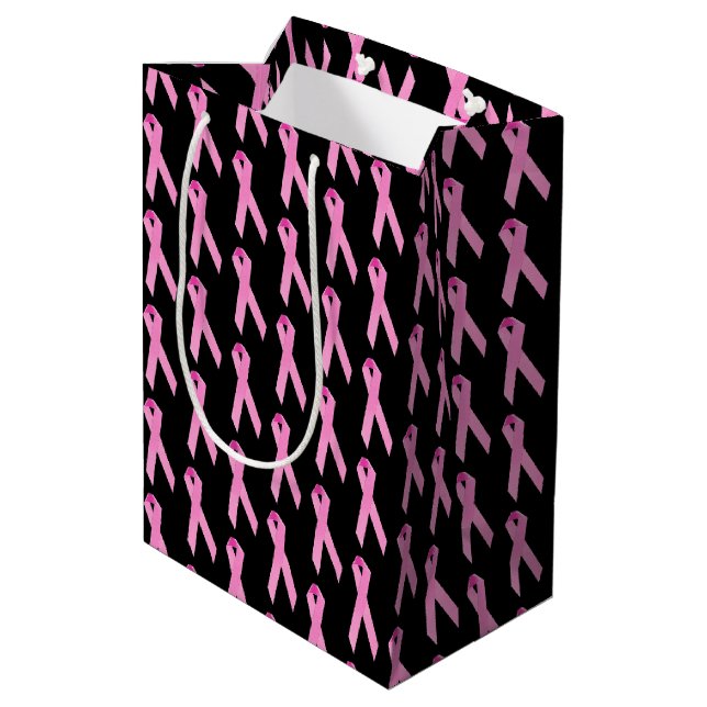 Pink Breast Cancer Survivor Ribbons Medium Gift Bag (Back Angled)