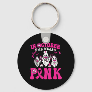 Pink Breast Cancer Warrior Ghost Paramedic Nurse Keychain
