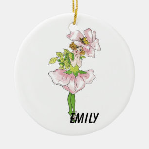 Pink Briar Rose Flower Floral Funny Cute Girl Ceramic Ornament