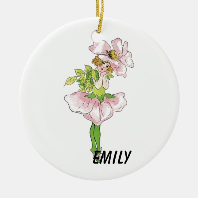 Pink Briar Rose Flower Floral Funny Cute Girl Ceramic Ornament (Front)