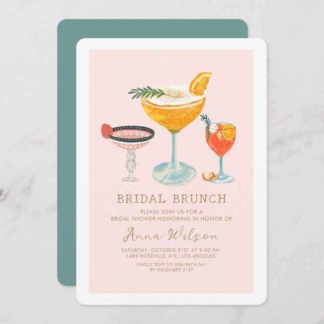 Pink Bridal Brunch Coctails Blush Bridal Shower  Invitation (Creator Uploaded)
