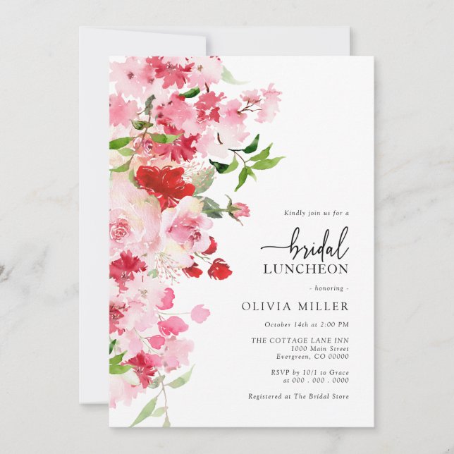 Pink Bridal Luncheon Invitation (Front)