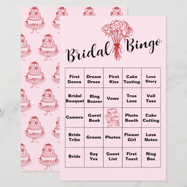 Pink Bridal Shower Bingo Game - Fun Party Actvity (Front/Back)