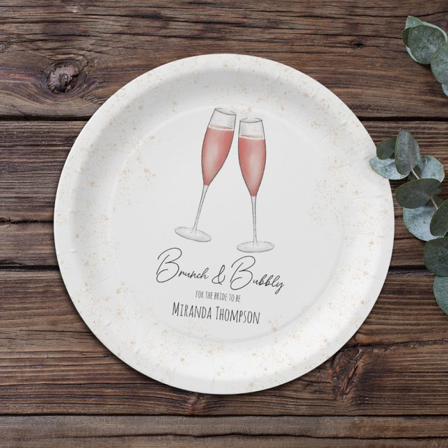 Pink Bridal Shower Brunch and Bubbly Watercolor Paper Plate (Creator Uploaded)