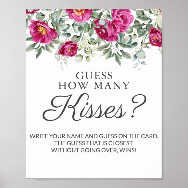 Pink Bridal Shower Guess Kisses Game Poster (Front)