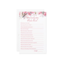 Pink Bridal Shower How well do you know Game Card