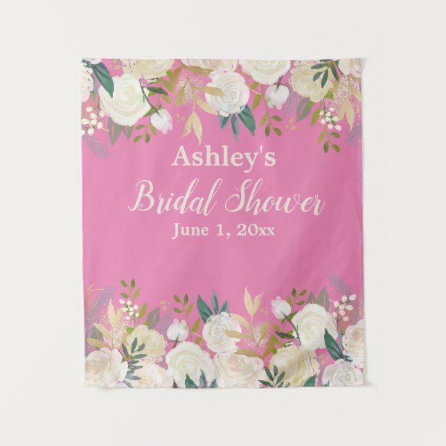 Pink Bridal Shower Photo Booth Backdrop Boho Prop Tapestry (Front)