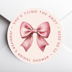 Pink Bridal Shower Red Bow She's Tying the Knot Classic Round Sticker