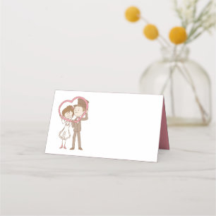 Pink Bride Groom Cartoon Wedding Bridal Shower Place Card