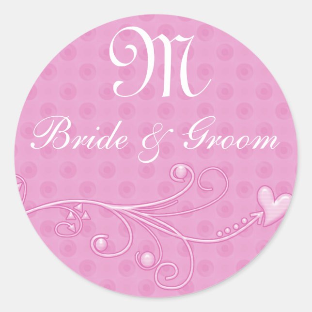 Pink Bride & Groom  Monogram Sticker (Front)