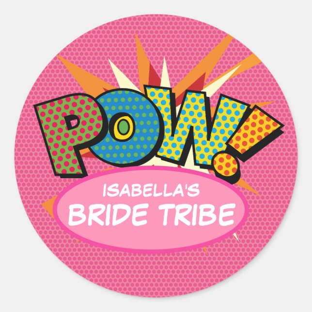 Pink Bride Tribe Fun Modern Comic Book Classic Round Sticker (Front)