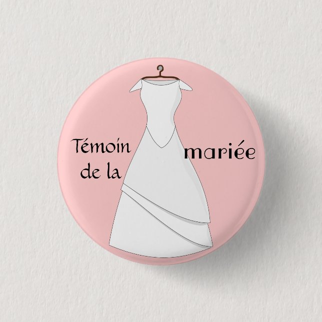 Pink bride's witness badge 1 inch round button (Front)