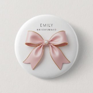 Pink Bridesmaid Bow Pearl Luxury Bachelorette 2 Inch Round Button