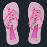 Pink Bridesmaid Dress Wedding Party Flip Flops<br><div class="desc">Flip flops feature an original marker illustration of a pretty pink bridesmaid/maid of honour dress, with BRIDESMAID in a fun font. Great little gift for your wedding party! Simply personalize with the date of your event. Coordinating designs available for other bridal party members. Designer is available to create and upload...</div>