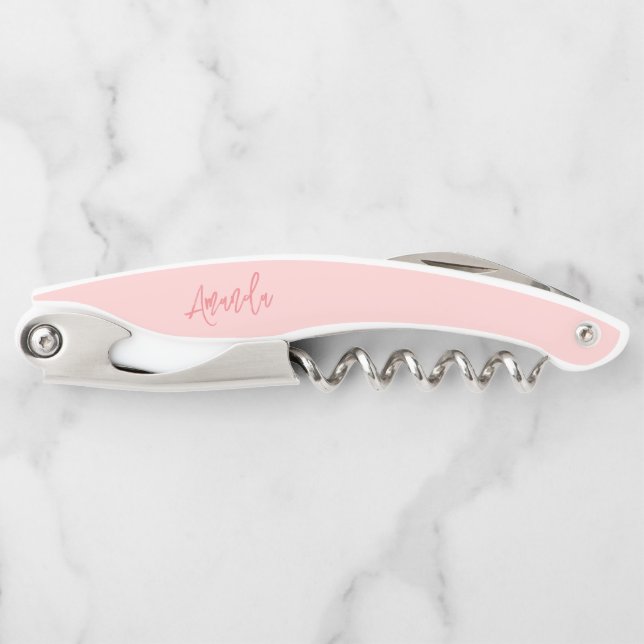 Pink Bridesmaid Gift Personalized Corkscrew (Front)