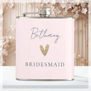 Pink Bridesmaid Heart Modern Script  Hip Flask