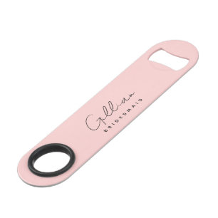 Pink Bridesmaid Minimalist Script Bottle Opener Bar Key